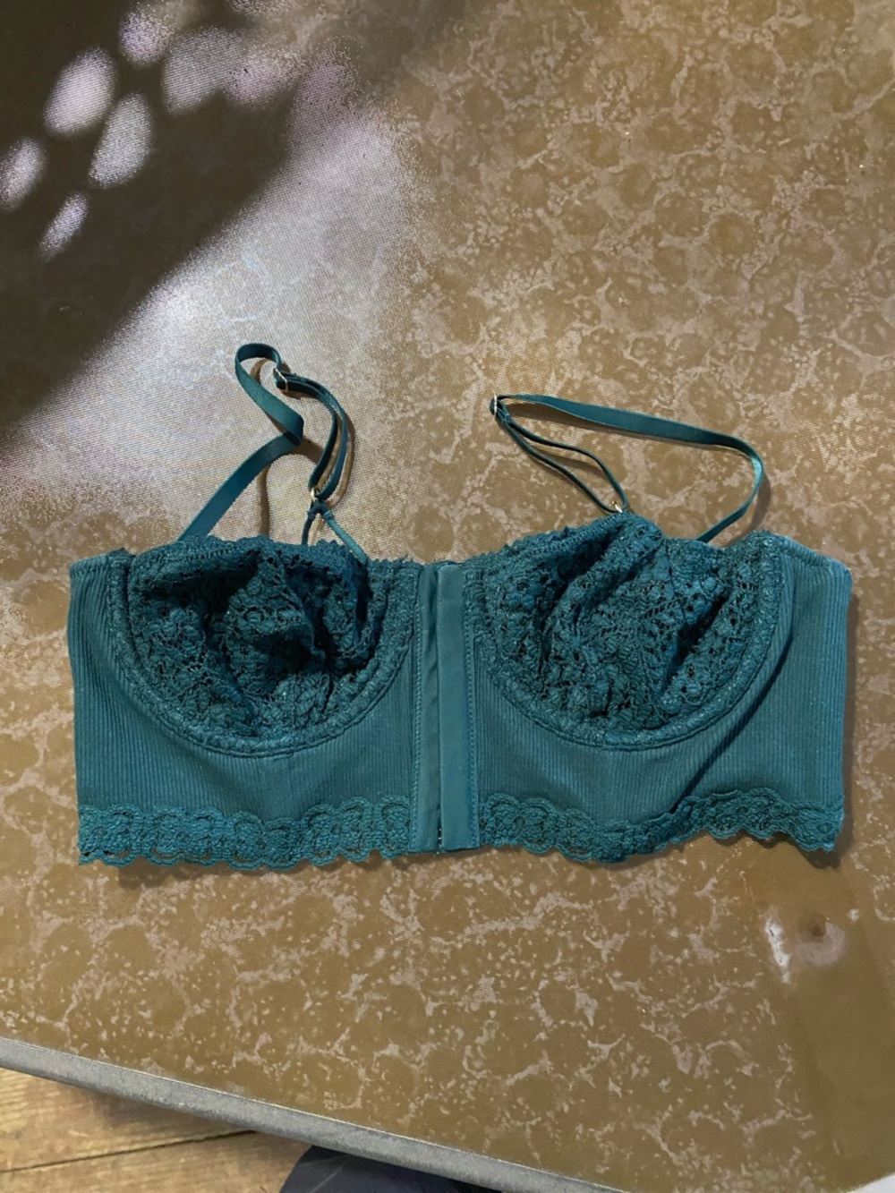 Lace-Trim Teal Longline Bralette